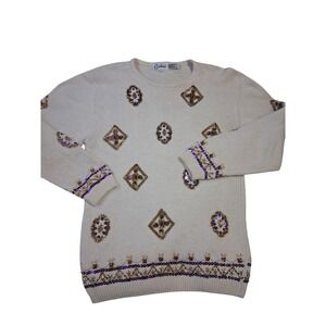 Vintage Carducci Silk Angora Wool Womens sz Large Embellished Cable Knit Sweater